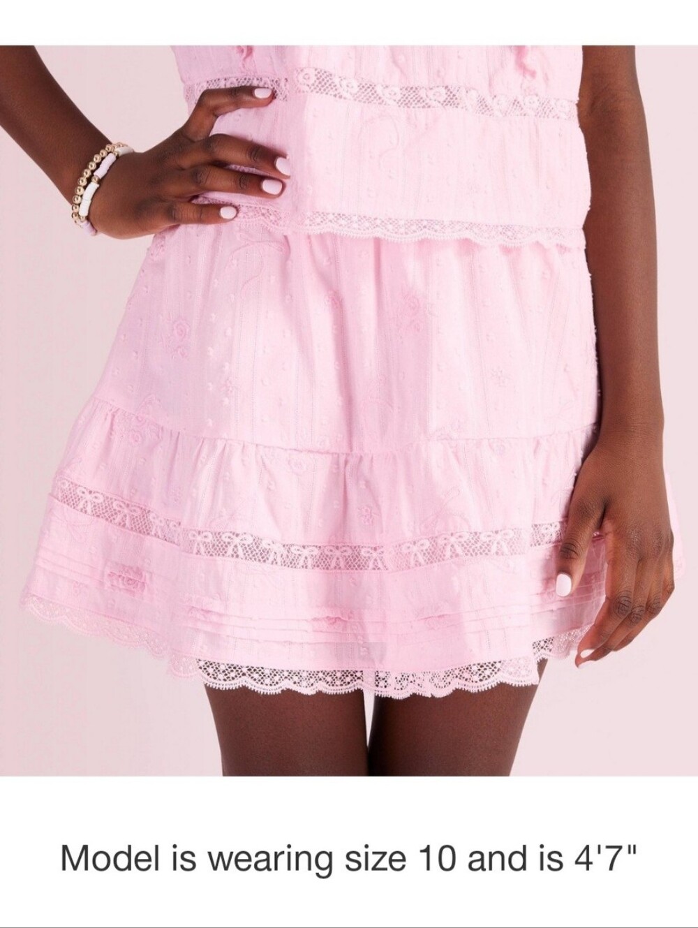 NWT LoveShackFancy Pink Eyelet Lace Tiered Mini Skirt Limited Edition 9 Coquette